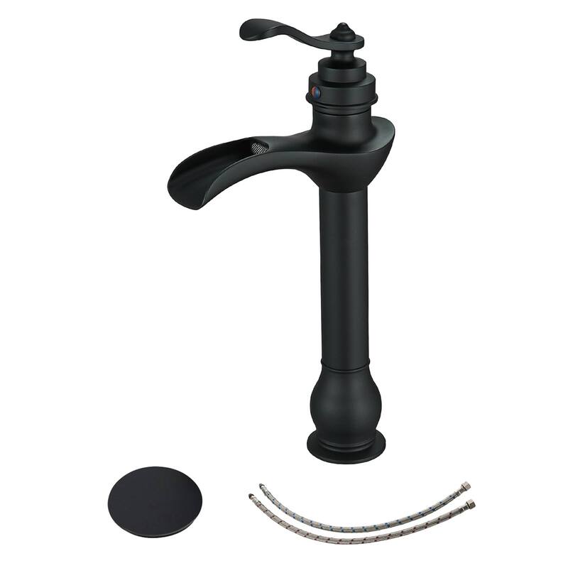 Waterfall Bathroom Vessel Faucet With Drain Assembly Single Handle Bathroom Vessel Sink Faucets One Hole High Taps With Valve
