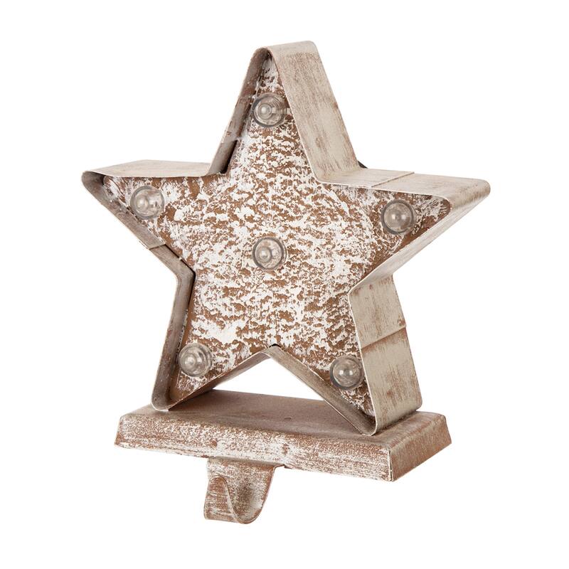 Glitzhome 7.5" H Christmas Silver LED Gift Box Heavy Duty Stocking Holders Mantel Ornament