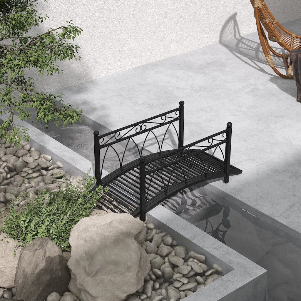 Outsunny 3.3' Metal Arch Zen Garden Bridge with Safety Siderails, Decorative Footbridge