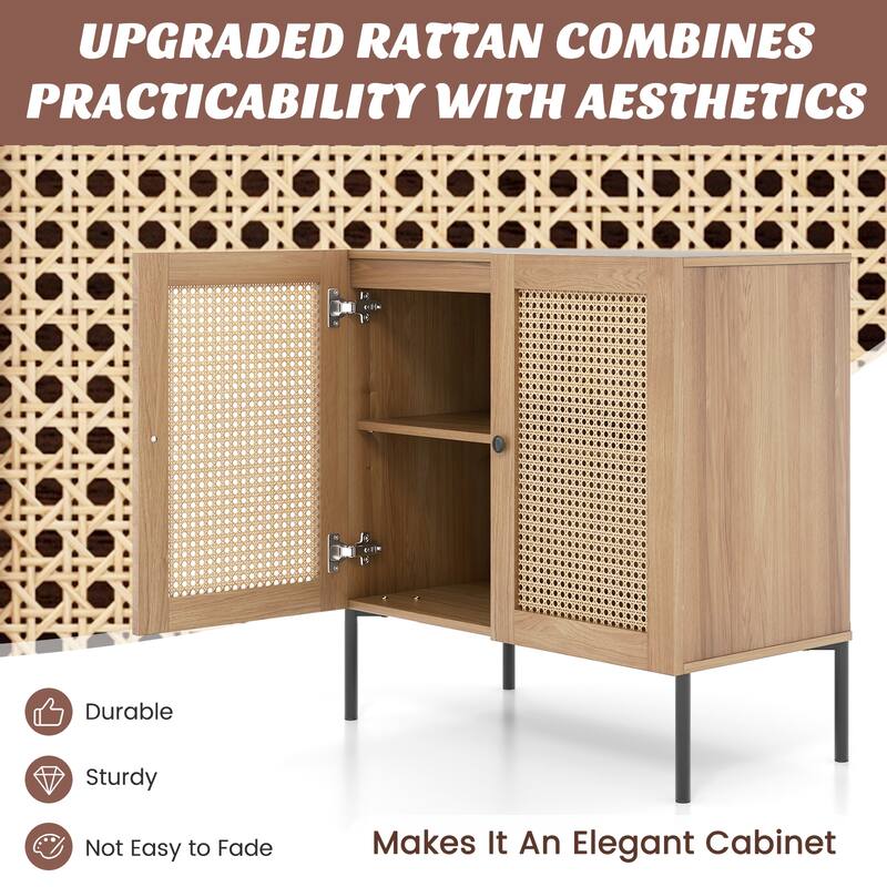 Costway Set of 2 Rattan Buffet Sideboard Wine Cabinet Cupboard - See Details