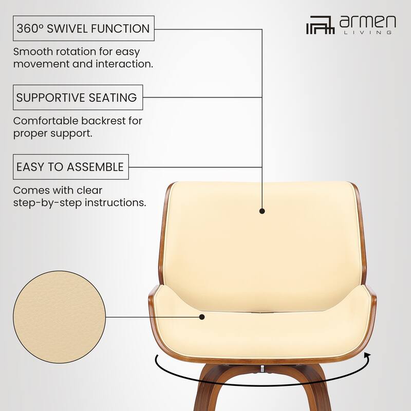 Tyler Mid-Century Swivel Bar Stool, Upholstered Counter Height Chair with Bentwood Legs