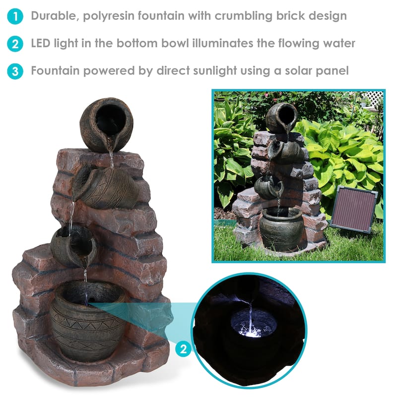 Sunnydaze Crumbling Bricks Solar Water Fountain - 27"