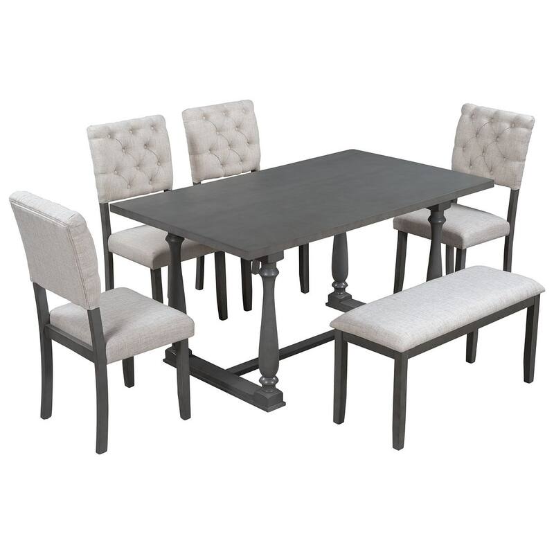 6 PCS Dining Table and Chair Set for 6-Foam-covered Seat Backs & Cushions