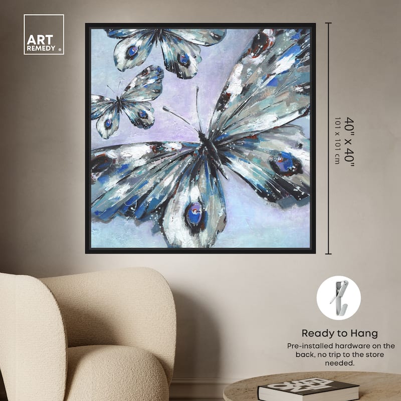 Art Remedy Butterfly Trio Framed Butterfly 1 Piece Canvas Wall Art