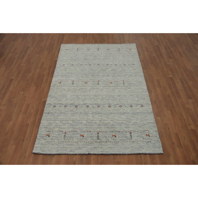 Hand Knotted Oriental 100% Wool Carpet Tribal Animal Pictorial Beige & Ivories Gabbeh Area Rug - 7' 9'' X 5' 0''