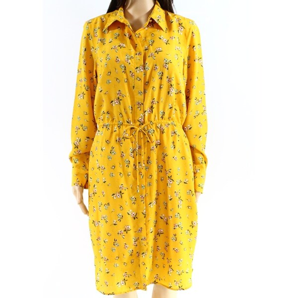 yellow floral shirt dress