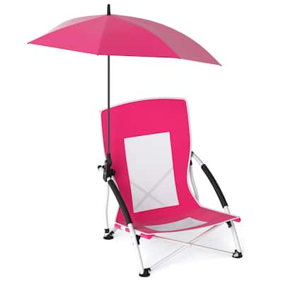 Costway 1/2 PCS Portable Beach Umbrella Chair with Hexagonal Parasol