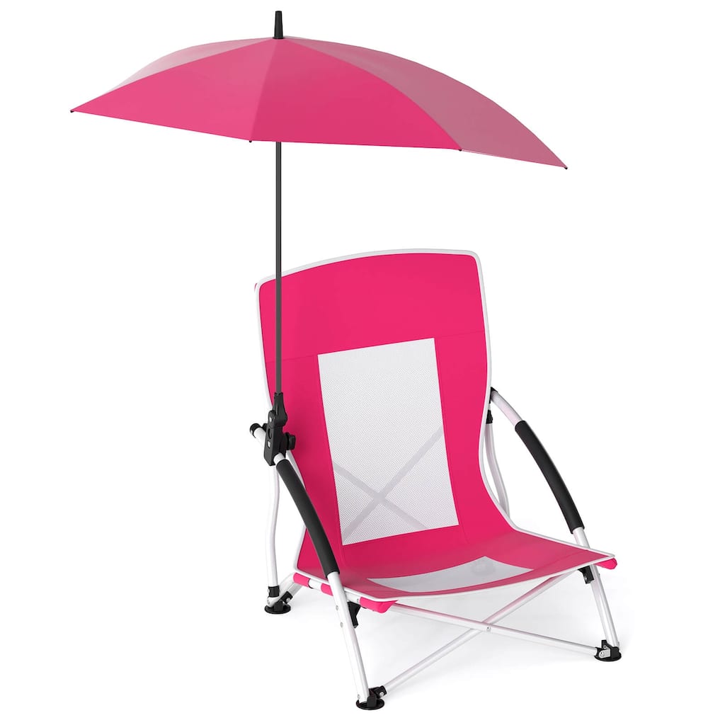 Costway 1/2 PCS Portable Beach Umbrella Chair with Hexagonal Parasol