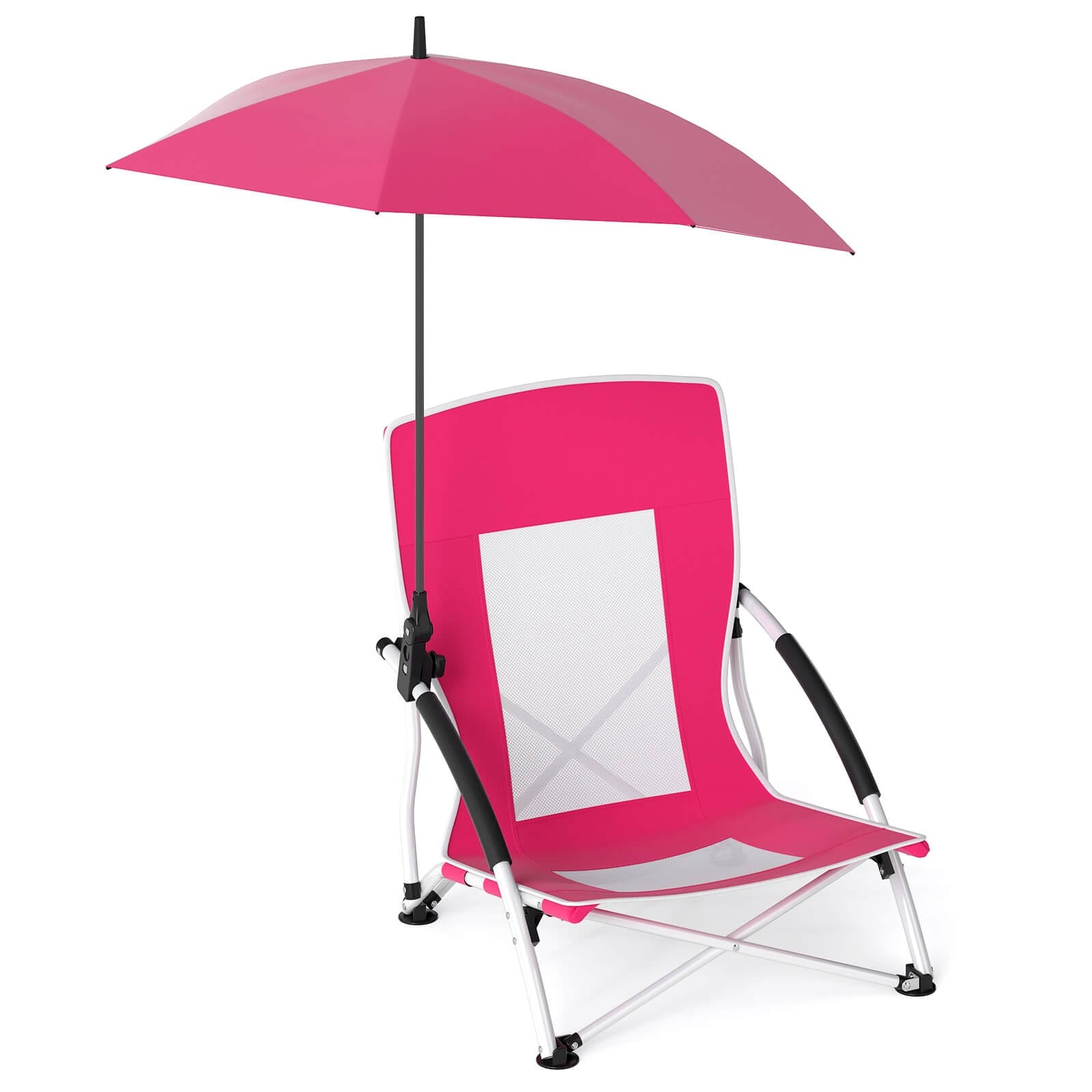 Costway 1/2 PCS Portable Beach Umbrella Chair with Hexagonal Parasol