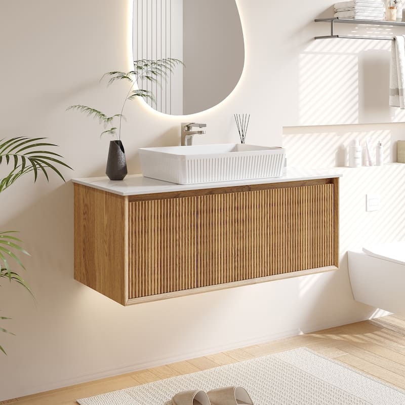 Modern 35.4" Single Bathroom Vanities,Floating Vanitiy with White Table top