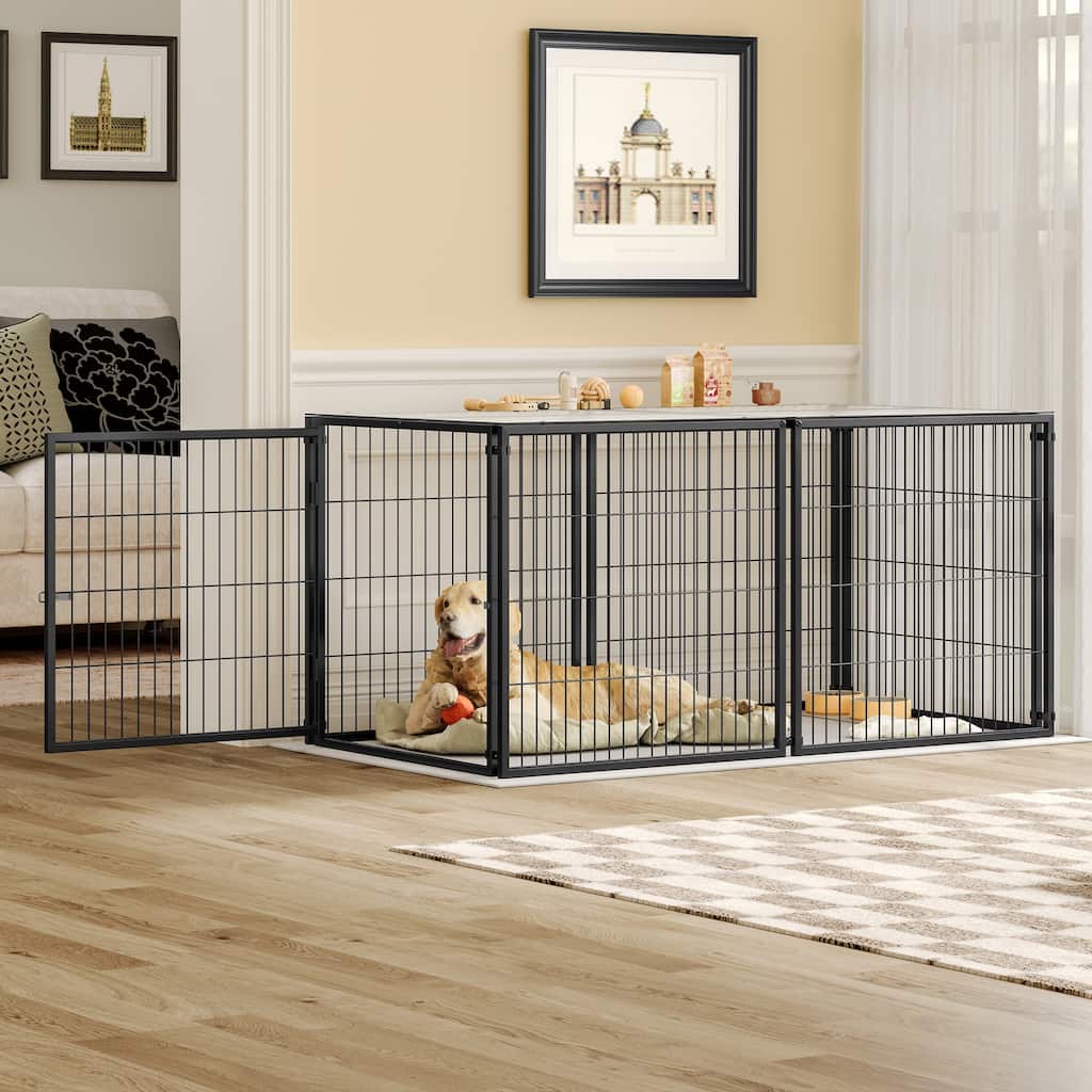 Large Dog Cage 63.7" Dog Kennel for Medium Dogs Puppy Dog Playpen with Top, Pet Cage, Indoor, Black.63.7"W x 34.2"D x 31.7"H.