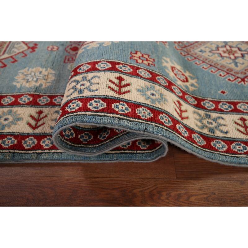 Light Blue Kazak Oriental Runner Rug Handmade Wool Carpet - 2'10" x 15'0"