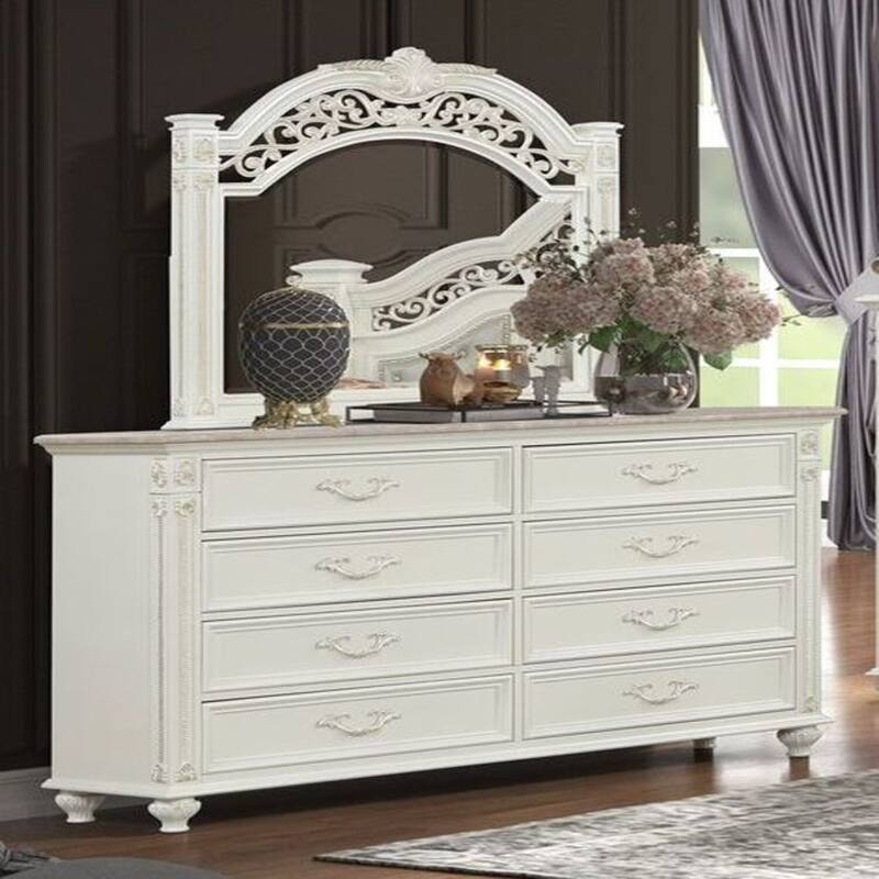 Marya White Tufted Leather Bedroom Set with Nailhead Trim