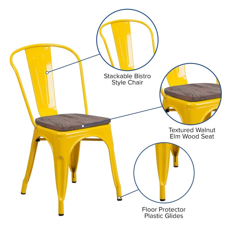 Wood Seat/ Galvanized Steel Stackable Chair (Set of 4) - 18"W x 20"D x 33"H