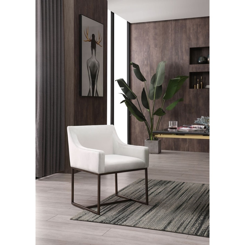 Modrest Elijah Modern Beige & Copper Antique Brass Dining Chair