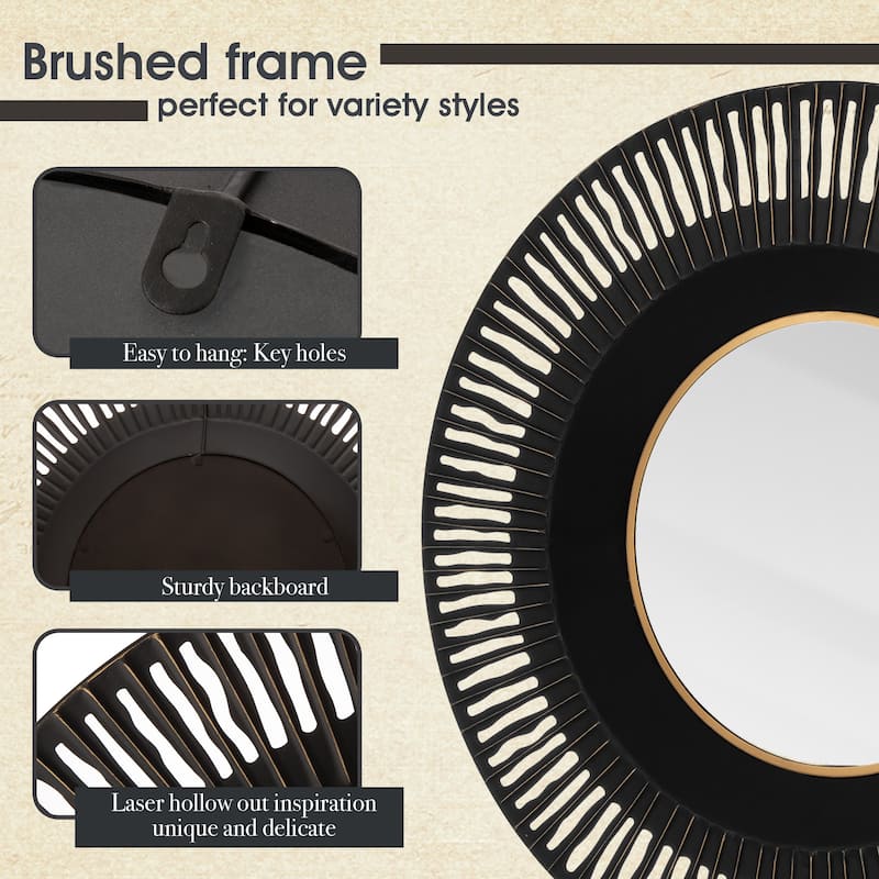 35"D Modern Industrial Metal Round Wall Mirror Decor By Glitzhome