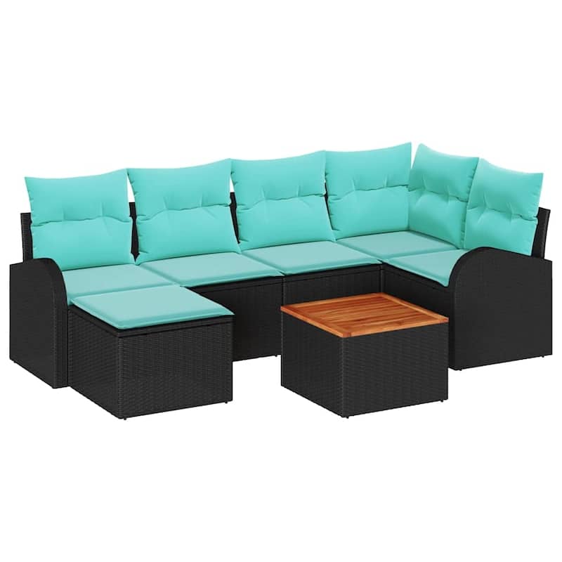 vidaXL 7 Garden Sofa Set with Cushions Black/Grey Poly Rattan - 92.1 x 48.8 x 27.2
