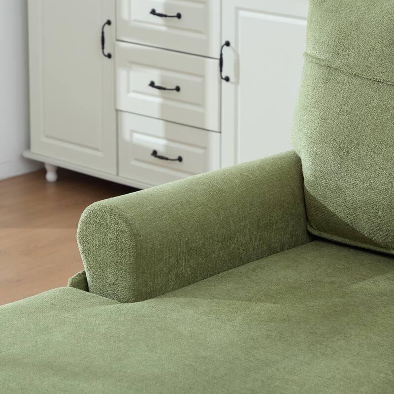 Modern Chaise Lounge Single Sofa Chair, Chenille Fabric Recliner Armchair with Side Pockets and Wooden Legs