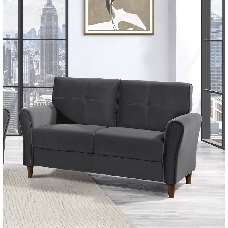 Brown Velvet Upholstery 1Pc Comfort Loveseat Plush Seatbacks Tufted Detail Solid Wood Frame Modern Living Room Furniture