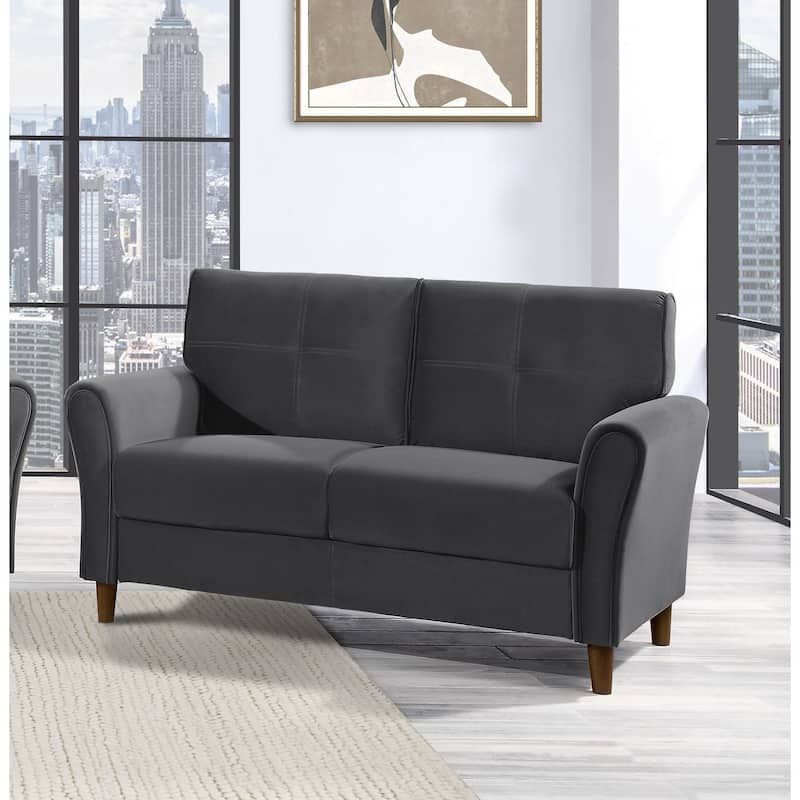 Velvet Upholstered Loveseat Sofa, Small Loveseat with Plush Seatbacks, 2-Seat Sofa with Tufted Backrest and Solid Wood Frame - Gray