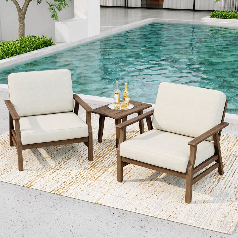2 Set Acacia Wood Patio Club Chair with Cushion Outdoor Arm Chair