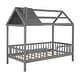 preview thumbnail 15 of 32, Twin Size House Bed, Wood Platform Bed Frame with Fence, Montessori Bed with Wood Slats Support for Kids Teens Girls Boys