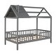 preview thumbnail 17 of 30, Twin Size House Bed with Fence, Semi-enclosed Play Platform Bed with Roof and Chimney Decoration, for Kids Bedroom