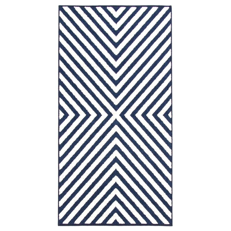 ECARPETGALLERY Milan Indoor/ Outdoor Rug - 2'8 x 4'11 - Ivory/Blue