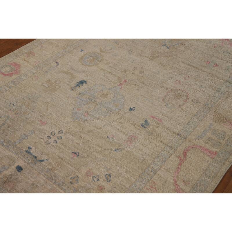 Vegetable Dye Oushak Turkish Rug Handmade Bedroom Beige Wool Carpet - 4'10"x 7'5"