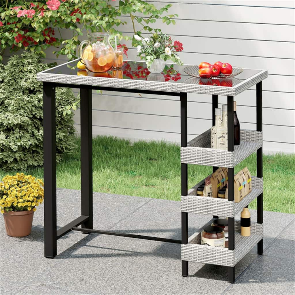 Courtyard Patio Bar Table with PE Rattan and 3 Storage Shelves - 43.5" x 22" x 41"