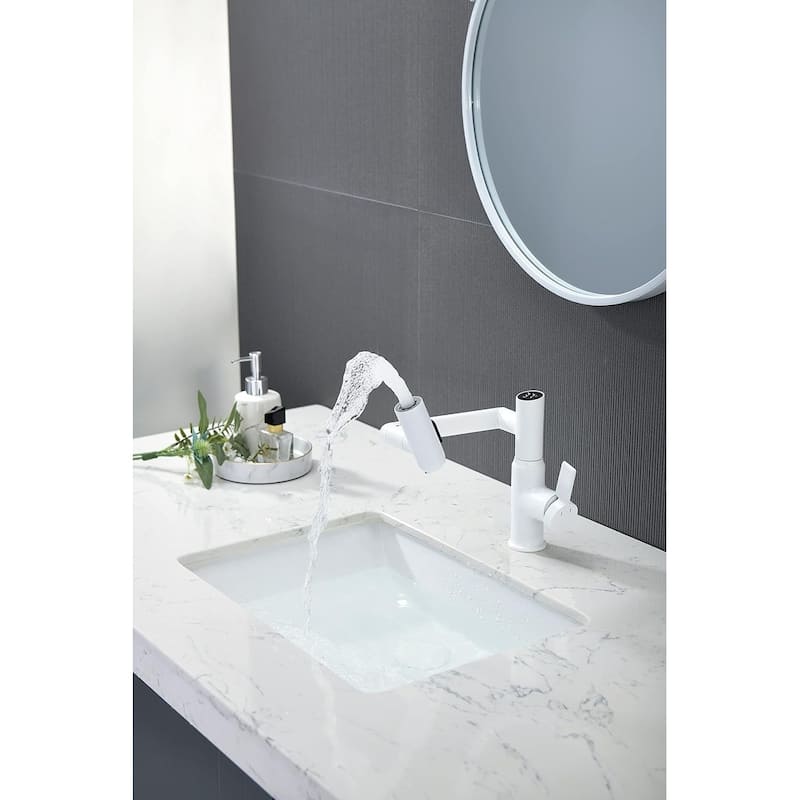 Lefton Rotatable Bathroom Faucet with Temperature Display in Fahrenheit (Batteries-Free), BF2204