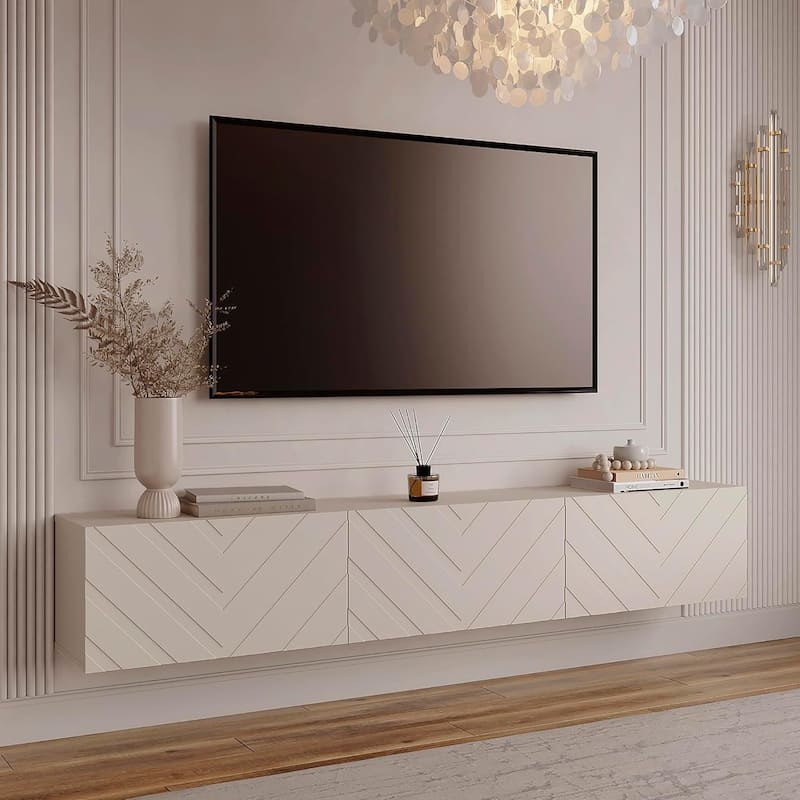 Living Skog Alessio White 59 in. Floating TV Stand Fits TV's up to 65 in. with Wall Mount Feature