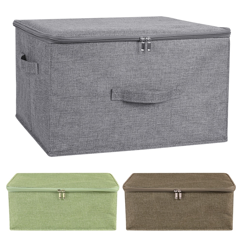 Foldable Fabric Storage Bin with Double-Open Lid, Decorative Storage Box  with Transparent Window, Gray Closet Organizer, Ex-Large, 21.2