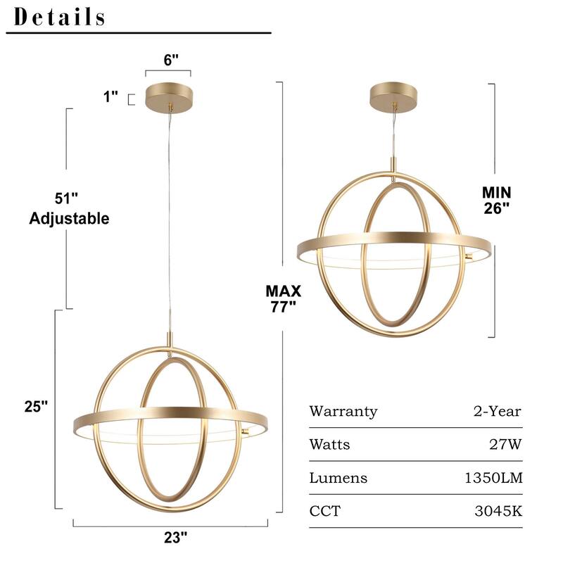 Modern Farmhouse LED Chandelier Black Gold Orb Pendant Light for Dining Room