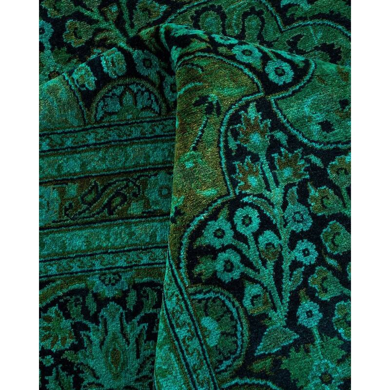 Overton Hand Knotted Wool Vintage Inspired Modern Contemporary Overdyed Green Area Rug - 8' 1" x 10' 4"