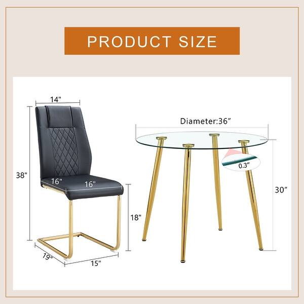 Modern Round Glass Dining Table Set with 4 PU Leather Chairs - Bed Bath ...