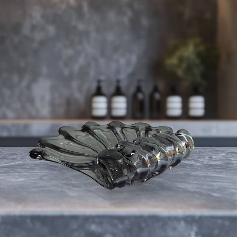 Modern Sculptural Glass Centerpiece Bowl Decorative Accent 14"x10"