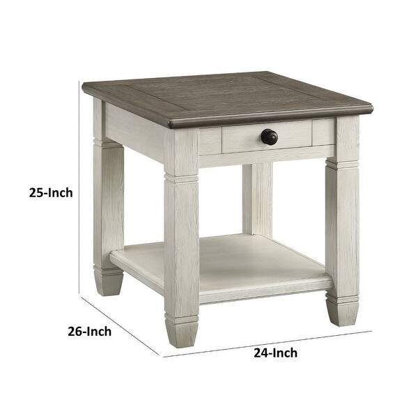 26 Inch Side End Table with 1 Drawer and Square Brown Tabletop - 24 L x ...