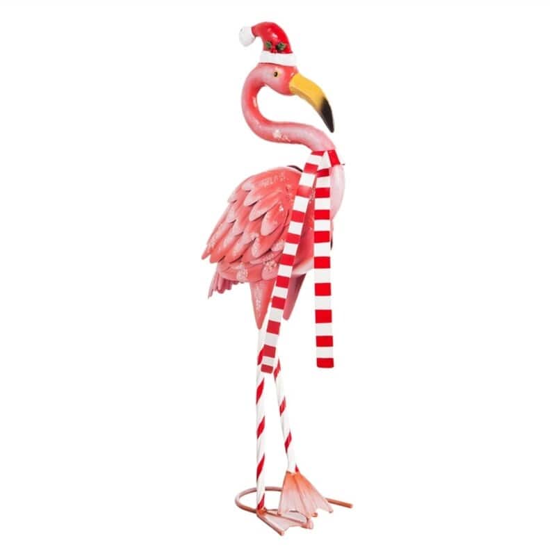 Winter Flamingo 39 in. Metal Planter w/Santa Hat - Regular