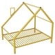 preview thumbnail 24 of 31, Twin Size Metal House Platform Bed with Roof and Chimney