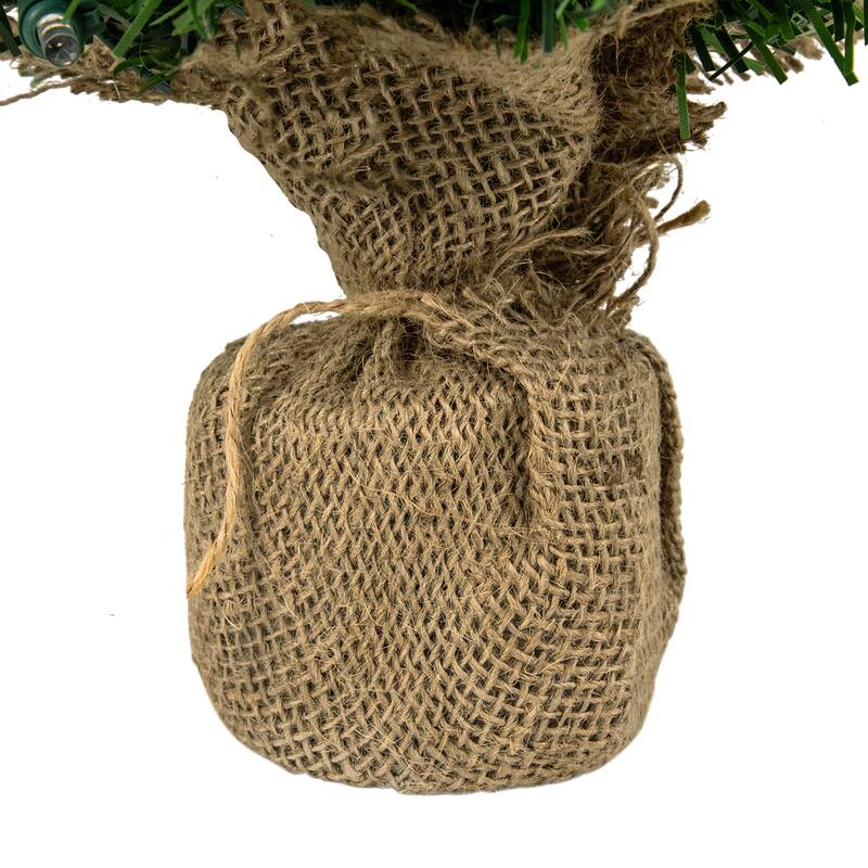 18" Two Tone Green Pine Artificial Christmas Tree in Burlap Clear LED - 1.5 Foot