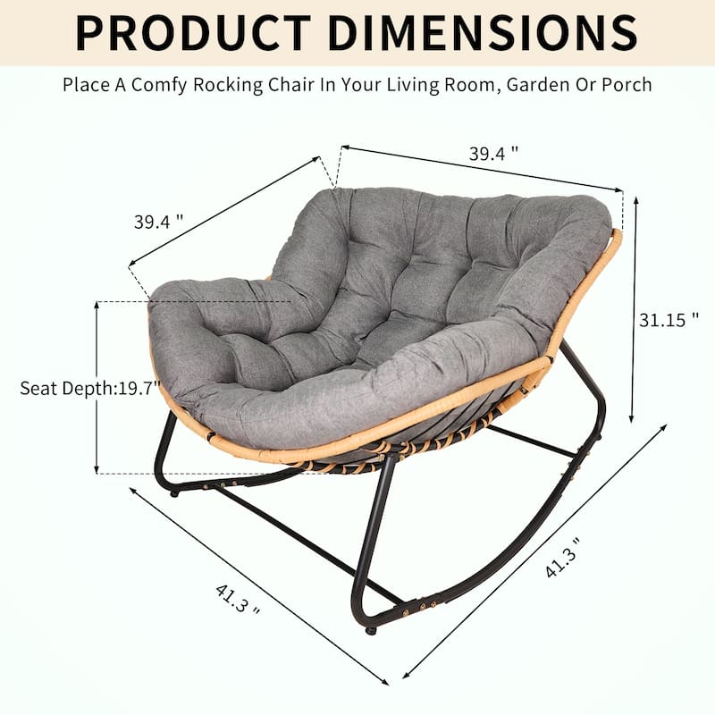 Larger Outdoor Rocking Chair, Patio Egg Rocking Chair, Indoor Papasan Chair, Rattan Wicker Lounge Chair