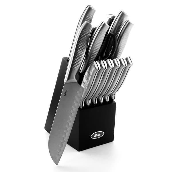 slide 2 of 15, Oster Edgefield 14 Piece Stainless Steel Cutlery Knife Set with Black Knife Block