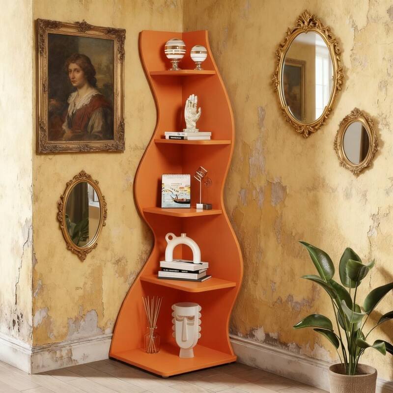 Rossetta 5-Tier Modern Elegant Floor Mount Streamlined Shape Corner Rack Shelf with Adjustable Shelves