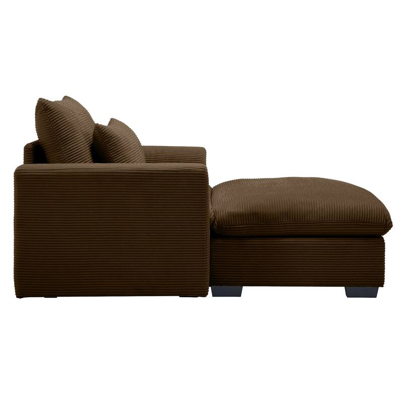 Modern Living Room Chair, Upholstered Fabric Accent Armchair, Corduroy Single Sofa Chair with Ottoman for Office/Bedroom