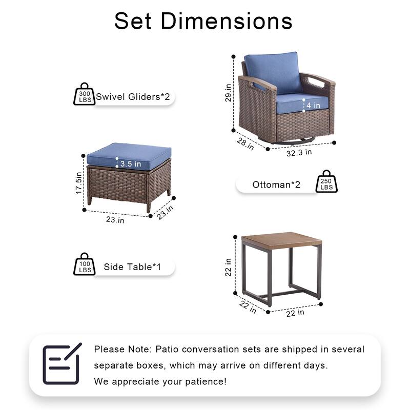 Pocassy Outdoor Patio Sofa Chair Ottoman Table Furniture Set