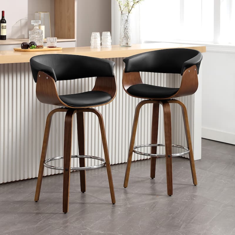 Modern Swivel Bar Stools Upholstered Counter Height Stools, Set of 2 - Black - Bar Height