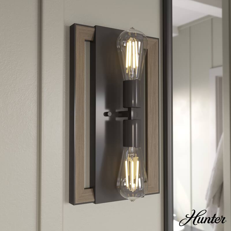Hunter Woodburn Wall Sconce - Hallway, Bedroom, Artwork - Industrial, Rustic, Transitional - Damp Rated! - 2 Light - Noble Bronze