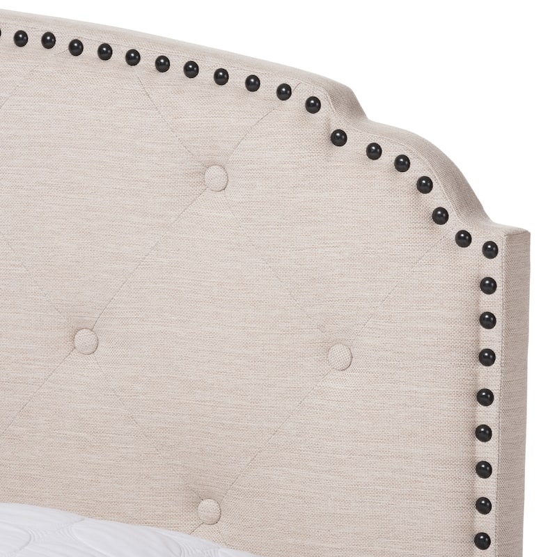 King Size Upholstered Bed - Light Beige Fabric Bedroom Furniture with Button-Tufted Headboard