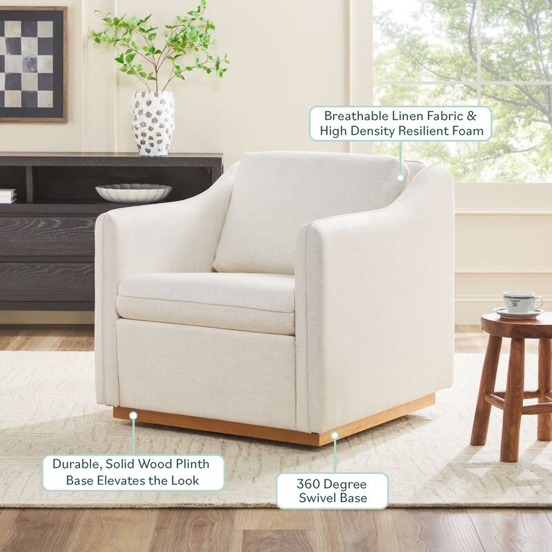 Walker Edison Modern Farmhouse Upholstered Linen Swivel Armchair